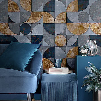 Galerie Wallcoverings Product Code 49314 - Stratum Wallpaper Collection - blue gold Colours -  